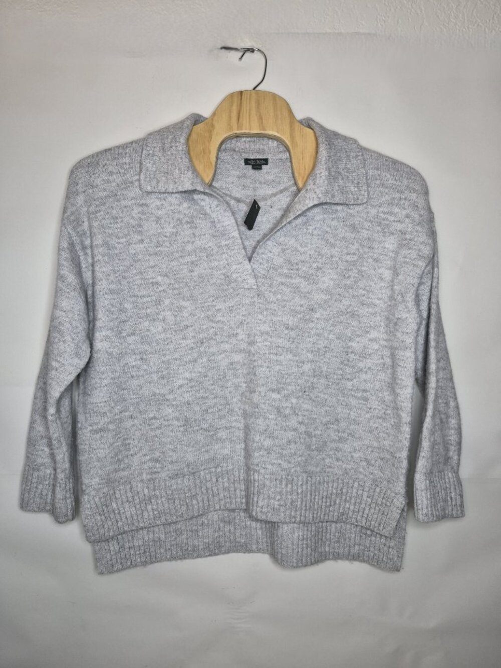 Wild Fable Womens XXL Boxy Heather Gray Collared Pullover Long Sleeve Sweater